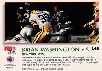 1992 Pro Set Power #148 Brian Washington Back