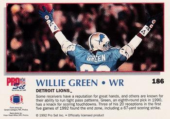 1992 Pro Set Power #186 Willie Green Back