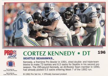 1992 Pro Set Power #196 Cortez Kennedy Back