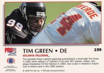 1992 Pro Set Power #199 Tim Green Back