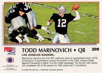 1992 Pro Set Power #209 Todd Marinovich Back