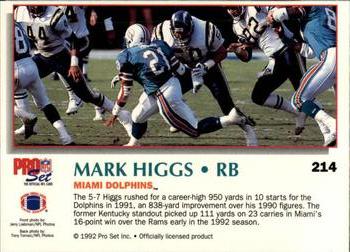 1992 Pro Set Power #214 Mark Higgs Back