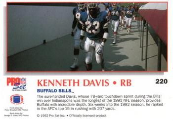 1992 Pro Set Power #220 Kenneth Davis Back
