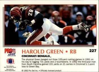 1992 Pro Set Power #227 Harold Green Back