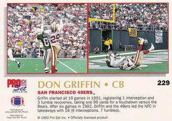 1992 Pro Set Power #229 Don Griffin Back