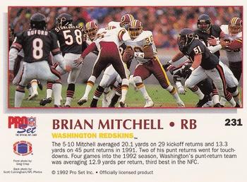 1992 Pro Set Power #231 Brian Mitchell Back