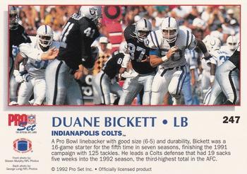 1992 Pro Set Power #247 Duane Bickett Back