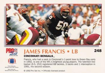 1992 Pro Set Power #248 James Francis Back