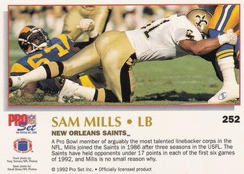 1992 Pro Set Power #252 Sam Mills Back