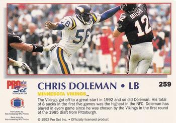 1992 Pro Set Power #259 Chris Doleman Back