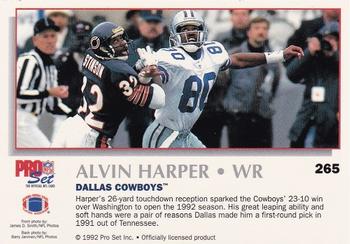 1992 Pro Set Power #265 Alvin Harper Back