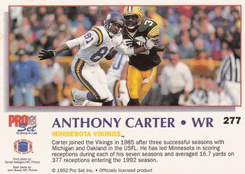 1992 Pro Set Power #277 Anthony Carter Back