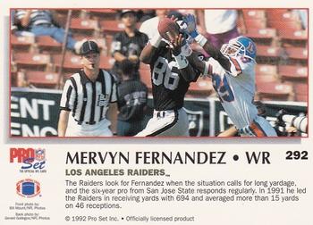 1992 Pro Set Power #292 Mervyn Fernandez Back