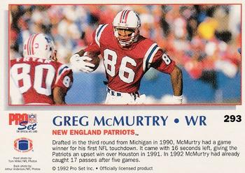 1992 Pro Set Power #293 Greg McMurtry Back