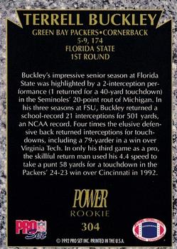1992 Pro Set Power #304 Terrell Buckley Back
