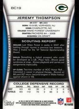2008 Bowman Chrome #BC19 Jeremy Thompson Back
