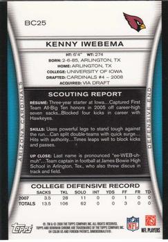 2008 Bowman Chrome #BC25 Kenny Iwebema Back