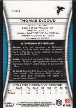 2008 Bowman Chrome #BC34 Thomas DeCoud Back