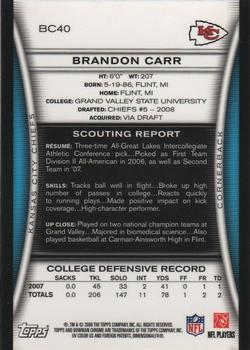 2008 Bowman Chrome #BC40 Brandon Carr Back