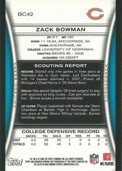 2008 Bowman Chrome #BC42 Zack Bowman Back