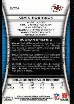 2008 Bowman Chrome #BC54 Kevin Robinson Back