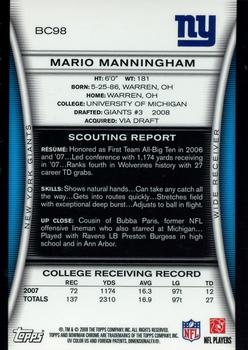 2008 Bowman Chrome #BC98 Mario Manningham Back