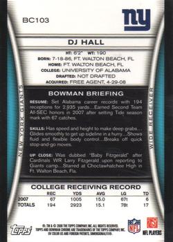 2008 Bowman Chrome #BC103 DJ Hall Back