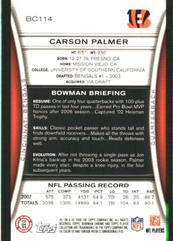 2008 Bowman Chrome #BC114 Carson Palmer Back