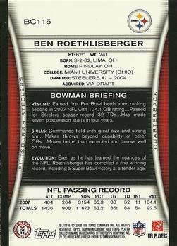2008 Bowman Chrome #BC115 Ben Roethlisberger Back