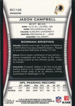 2008 Bowman Chrome #BC126 Jason Campbell Back