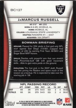 2008 Bowman Chrome #BC127 JaMarcus Russell Back