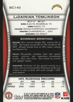 2008 Bowman Chrome #BC140 LaDainian Tomlinson Back