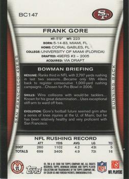 2008 Bowman Chrome #BC147 Frank Gore Back
