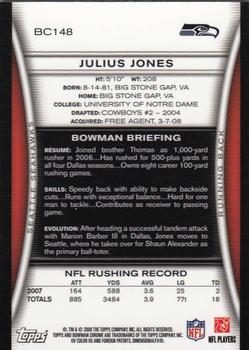 2008 Bowman Chrome #BC148 Julius Jones Back