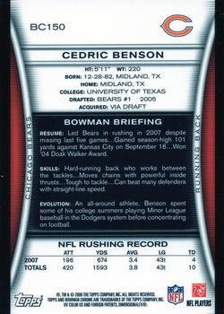 2008 Bowman Chrome #BC150 Cedric Benson Back