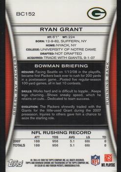 2008 Bowman Chrome #BC152 Ryan Grant Back