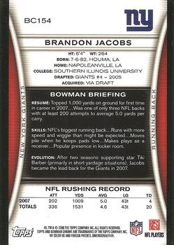 2008 Bowman Chrome #BC154 Brandon Jacobs Back