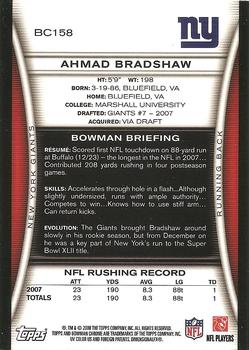 2008 Bowman Chrome #BC158 Ahmad Bradshaw Back