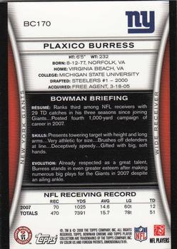 2008 Bowman Chrome #BC170 Plaxico Burress Back