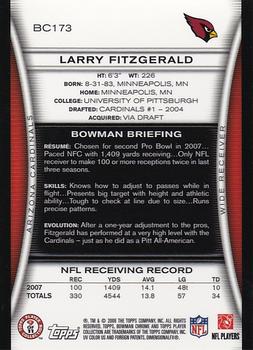 2008 Bowman Chrome #BC173 Larry Fitzgerald Back