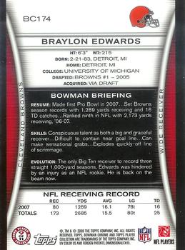 2008 Bowman Chrome #BC174 Braylon Edwards Back