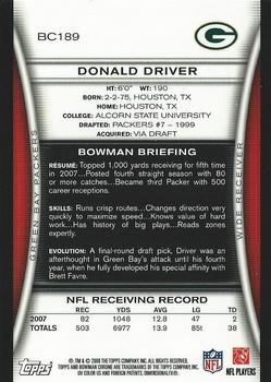 2008 Bowman Chrome #BC189 Donald Driver Back