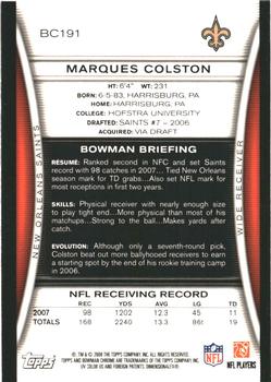 2008 Bowman Chrome #BC191 Marques Colston Back