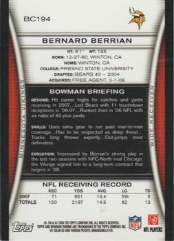 2008 Bowman Chrome #BC194 Bernard Berrian Back