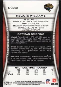 2008 Bowman Chrome #BC203 Reggie Williams Back
