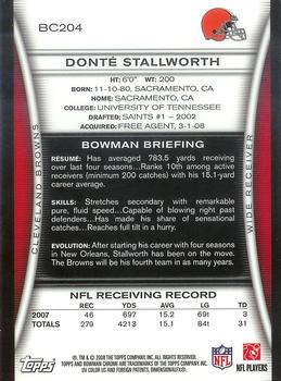 2008 Bowman Chrome #BC204 Donte Stallworth Back