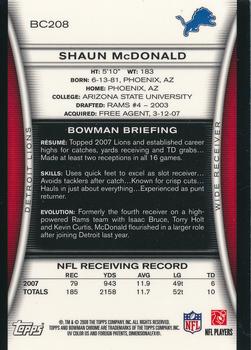 2008 Bowman Chrome #BC208 Shaun McDonald Back