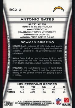 2008 Bowman Chrome #BC212 Antonio Gates Back