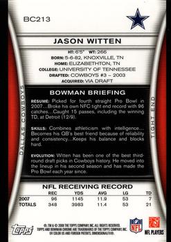 2008 Bowman Chrome #BC213 Jason Witten Back