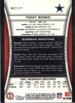 2008 Bowman Chrome #BC117 Tony Romo Back
